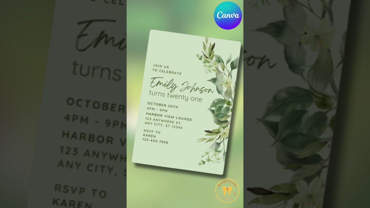 🎉 Editable 21st Birthday Invitation | Canva Template Greenery Party Invite 🌿