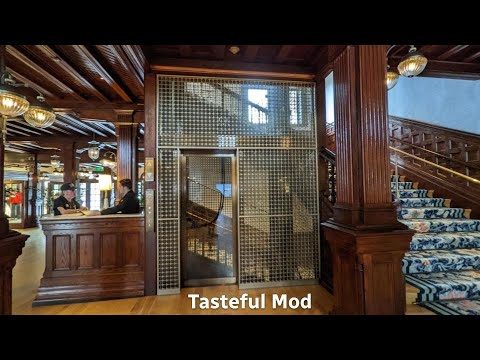 Tastefully modded and epic motored Otis traction birdcage elevator at the Hotel del Coronado in CA