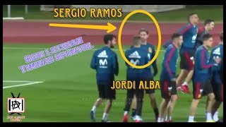 Perlakuan Sergio Ramos ke Jordi Alba saat sesi Latihan Tim Spanyol, dan reaksi Pique