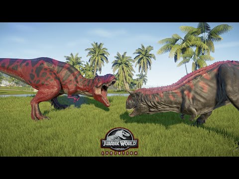 Trex VS Carnotaurus, Ceratosaurus, Tyrannotitan | Dinosaurs Battle - Jurassic World Evolution