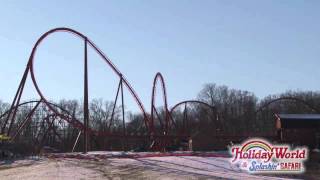 preview picture of video 'Thunderbird Wing Roller Coaster at Holiday World - First Launch'