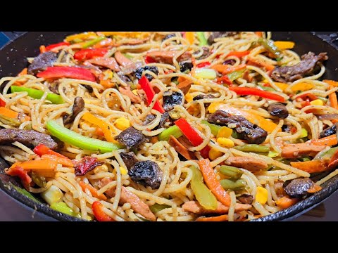 PERFECT PARTY SPAGHETTI STIR FRY WITH DELICIOUS INGREDIENTS #cooking #food #recipe