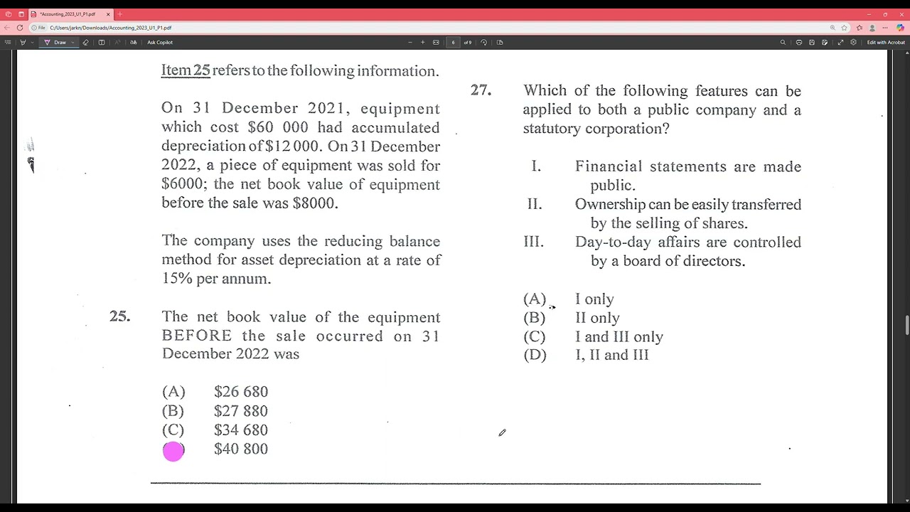Cape Accounting Unit 1 Paper 1 Solution 2023