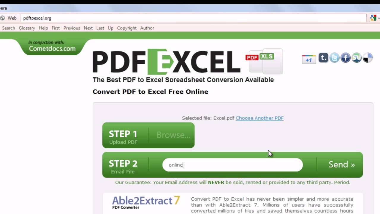 Convert your PDF  Document to Excel Spreadsheet Free Online
