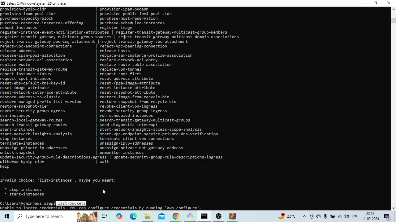 Unable to locate credentials. You can configure credentials by running 