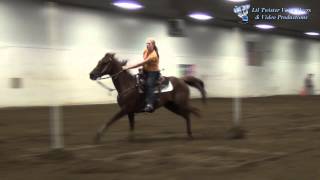 preview picture of video 'Courtney Pilkey racing Tia in Pole Bending at the Racing for Dollar$ event - June 22, 2012'