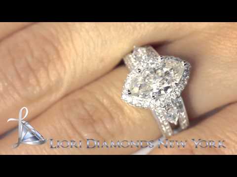 ER-1124 - 4.07 Ct. H-SI1 Marquise Cut Vintage Style Diamond Engagement Ring 18k Pave Halo