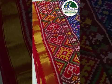 Red Selari Border Blue Chandabhat Motifs Single Ikat Patola