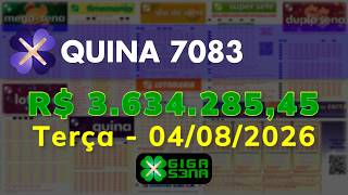 Resultado da Quina 7083, Terça-feira, 04/08/2026