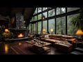Jazz Relaxing Music - Rainy Day at Cozy House Inside Forest with Gentle Rain, Fireplace Sounds 🌧️🔥