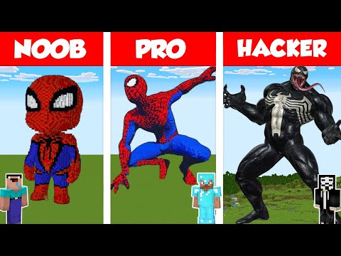 Minecraft NOOB vs PRO vs HACKER: SPIDER MAN STATUE HOUSE BUILD CHALLENGE / Animation