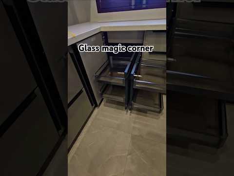 Glass magic corner best option for modular kitchen 😋 #modularkitchendesign #kitchendesign #shorts
