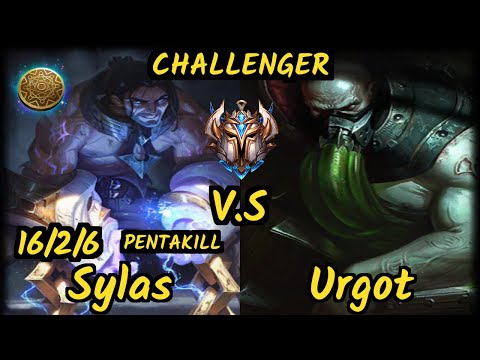 SKT T1 Crazy (SYLAS) vs URGOT - PENTAKILL 16/2/6 KDA TOP CHALLENGER GAMEPLAY - KR