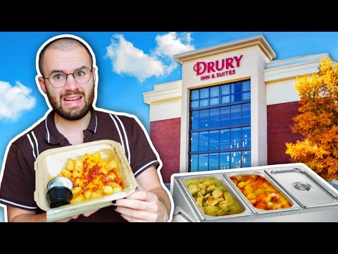 This Hotel Has A FREE DINNER BUFFET! Drury Inn Food + Room Review