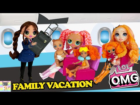 OMG LOL Family Neonlicious Dazzle Dolls Vacation on Barbie Airplane Travel Routine with Rainbow High