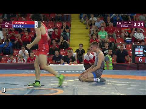 1/4 GR - 51 kg: G. TOKHADZE (GEO) v. M. KUZNIA (POL)