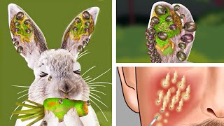 ASMR Removing dog ticks from bunny ears & Large pimples | Animated pimple cleaning