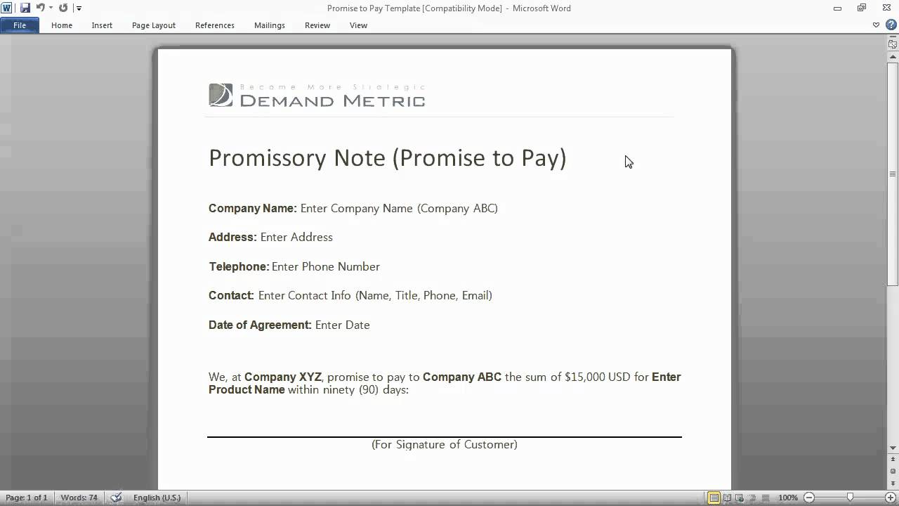 Promise to Pay Form