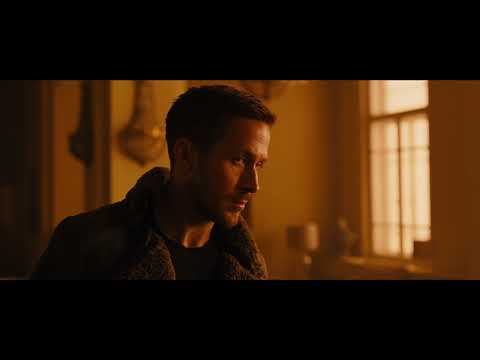 Blade Runner 2049 teaser trailer frame with spinner over night skyline