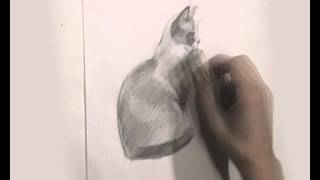 Смотреть онлайн Рисуем сидящую кошку карандашом