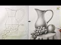Still Life Drawing For Beginners Easy Step By Step With Pencil Shading How To Draw A Jug Grapes