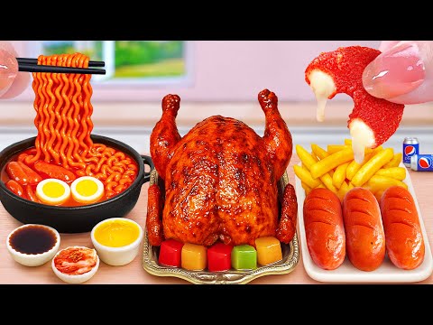 The Perfect Thanksgiving Turkey 😳 Miniature Grilled Turkey and Buldak Ramen 🍟 Tina Mini Cooking