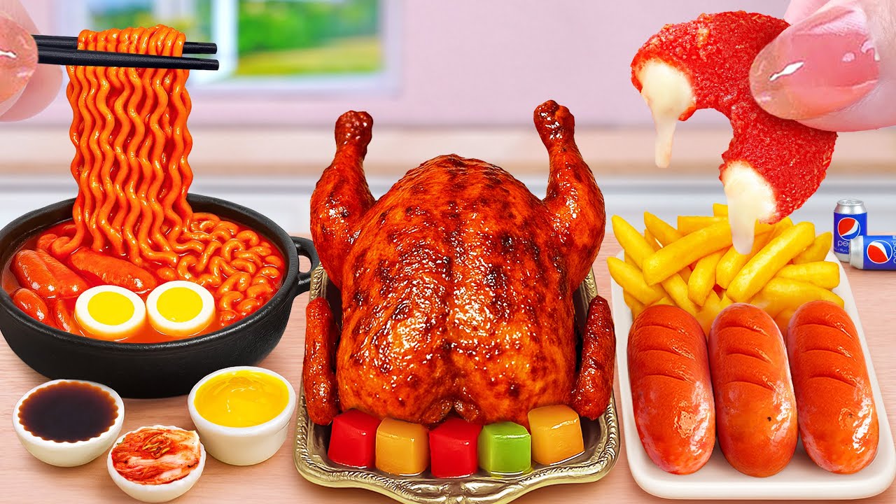 The Perfect Thanksgiving Turkey 😳 Miniature Grilled Turkey and Buldak Ramen 🍟 Tina Mini Cooking