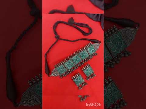 Km black silver look like designer choker set, size: standar...