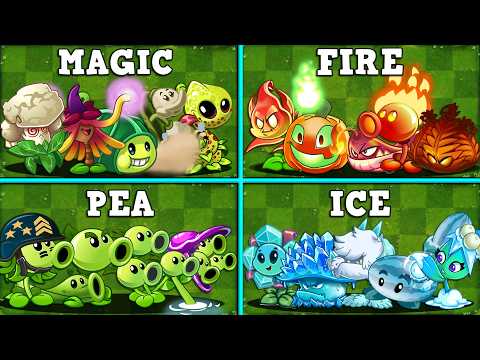PVZ 2 - 4 Team MAGIC x FIRE x PEA x ICE Battlez - Which Team Plant Will WIn?