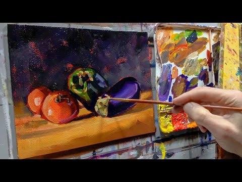 Pepper Eggplant & Tomatoes - Acrylic Still Life Painting