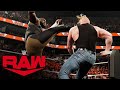 Omos hits a devastating kick on Brock Lesnar during a pre-WrestleMania brawl: Raw, March 27, 2023