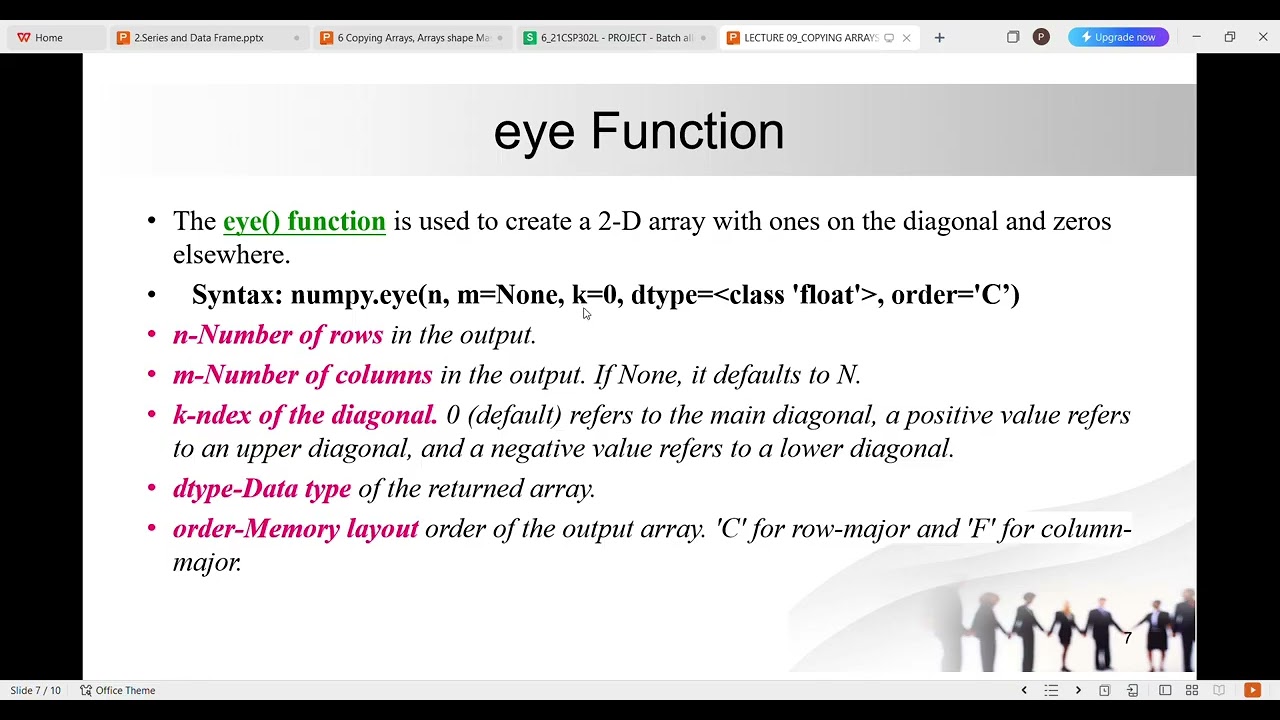 LECTURE 09 COPYING ARRAYS,ARRAY SHAPE MANIPULATION,IDENTITY ARRAY AND EYE FUNCTION