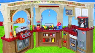 Kitchen Toys w/ Play Doh Pretend Cooking Food, Mixer & Velcro Cutting Fruits Playset for Kids