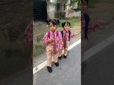 # little Naina# first school day#✌✌👩👩#