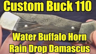 Buck 110 Damascus Blade Water Buffalo Horn Handle