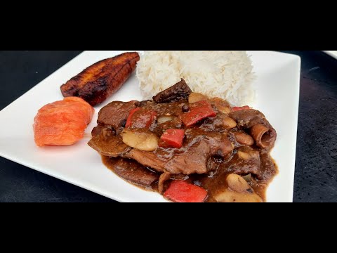BROWN STEWED TRIPE & BEAN WHIT BASMATI RICE, FRY PLANTAIN & NATURAL SOURSOP JUICE #cooking #food