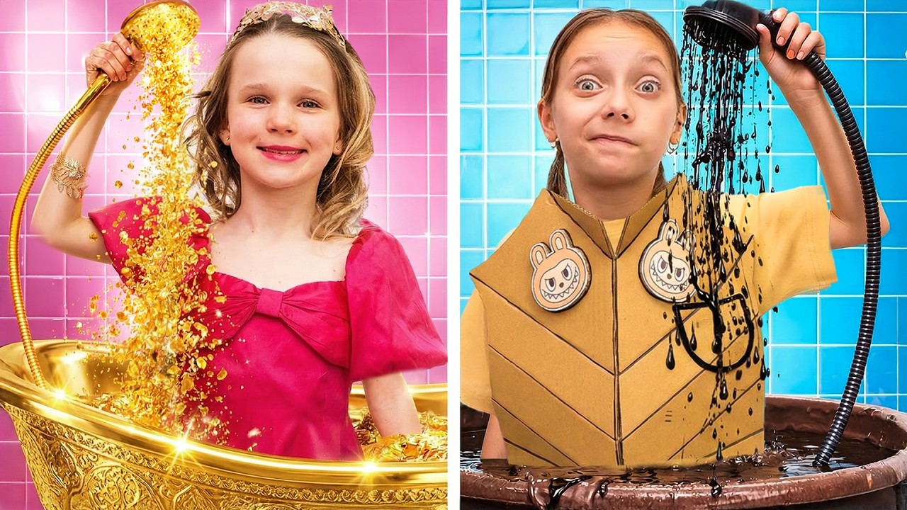 Luxury vs Cardboard Morning Routine & Fun School Day for Kids