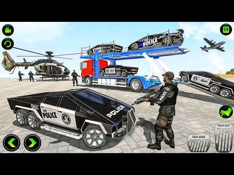 Transport CyberTruck and Police Limo Cars on US Police Plane - Android Gameplay
