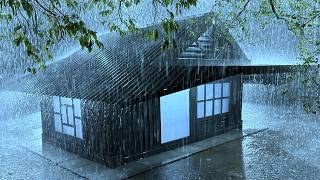 Instant Sleep with Heavy Rain & Strong Thunder on the Roof of an Ancient House in a Gloomy Forest