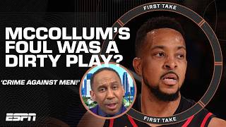 Stephen A. calls CJ McCollum’s foul on Jalen Brunson a CRIME AGAINST MEN 🤣 | First Take