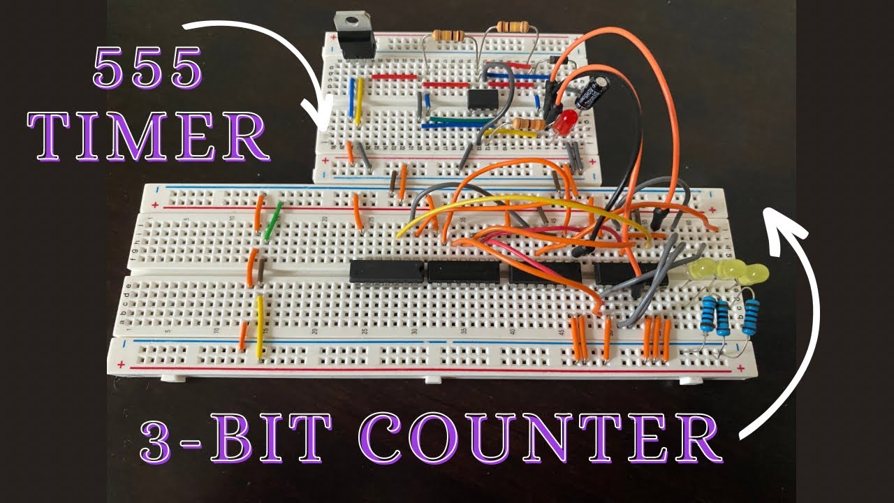 3-Bit Binary Counter using 555 Timer As Clock Counting from 1 to 7