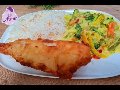 Blitzrezept I Knuspriger Backfisch mit Currygemüse und Reis ober lecker