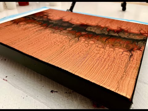 Copper Swipe Cell Mania. Acrylic Pour Painting, Flow Art, Fluid Art Technique,