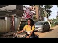 Pawankalyan Lady Fan Bullet Ride With Jana Sena Flag Maha News Channel Anchor Lahari Shari