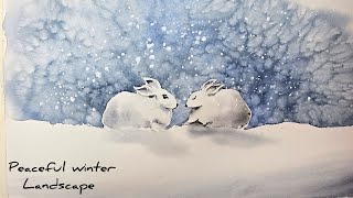 Peaceful Winter Watercolor ❄️ | Easy snowy Rabbits Painting