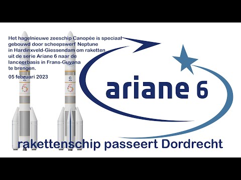 Transportschip voor de Ariane 6 raket langs Dordrecht.