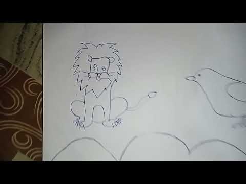 Drawing of one lion & one crow.