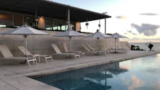 【伊良部島】イラフSUIラグジュアリーコレクション（IRAPH SUI, a Luxury Collection Hotel, Miyako Okinawa）の黄昏時のインフィニティプール（その２）