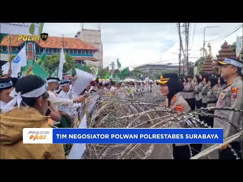 POLRESTABES SURABAYA LIBATKAN POLWAN DALAM PENGAMANAN AKSI SANTRI DI DPRD JATIM