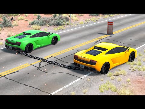 Chained Cars vs Bollards – BeamNG.Drive